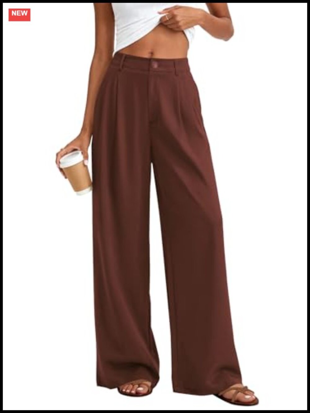 Wide Leg Palazzo Pants High Waisted Pleated Front with Pockets
